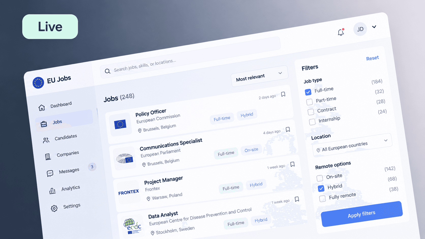 EU Jobs Connect product screenshot